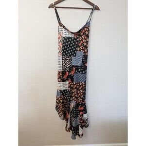 SO Patchwork Floral Asymmetrical Cascade Dress Cowl Neck Fairy Cottagecore XL